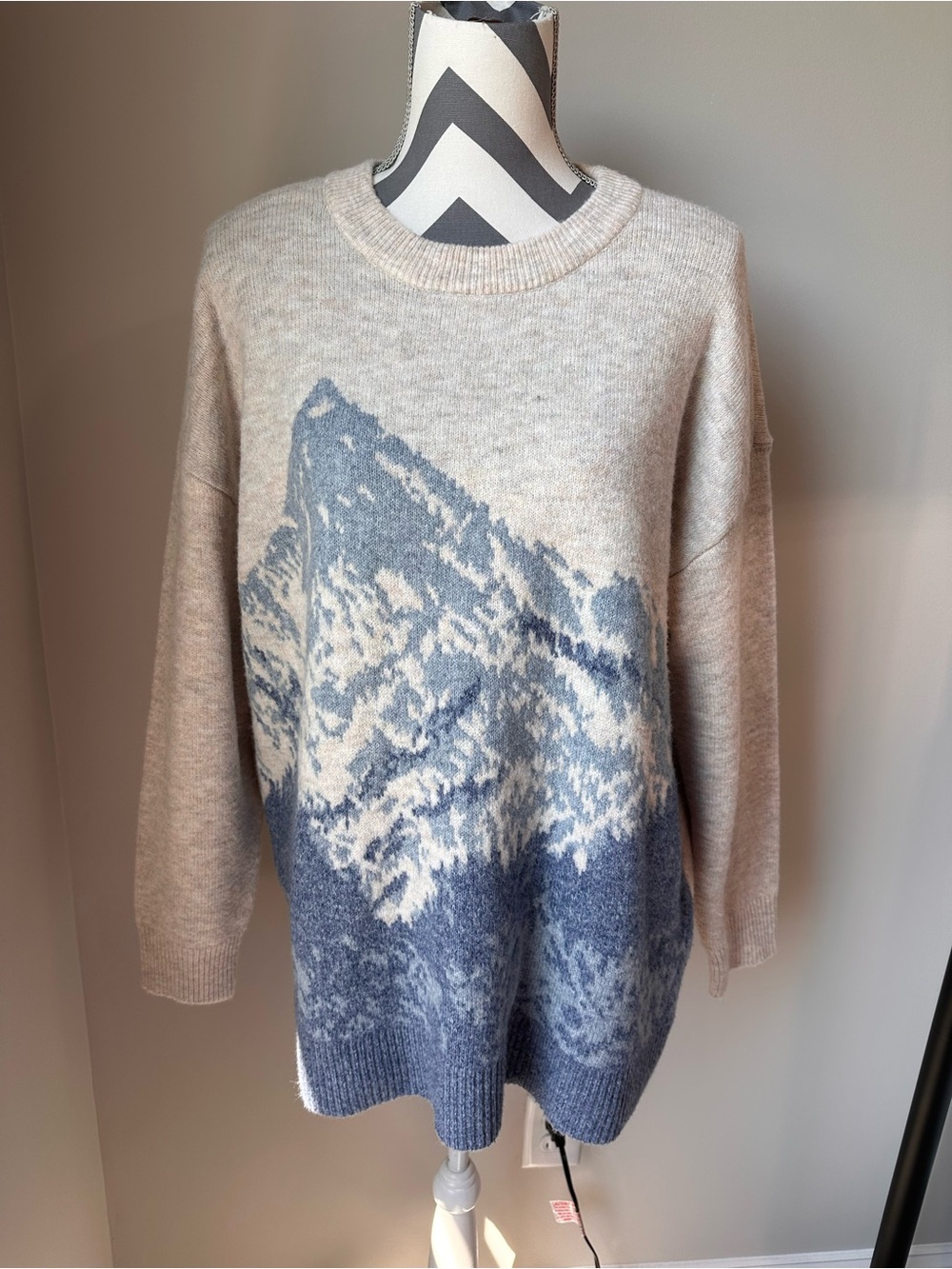 Eddie Bauer Mountain Peak Landscape Knit Pullover Sweater Womens Size Large EUC